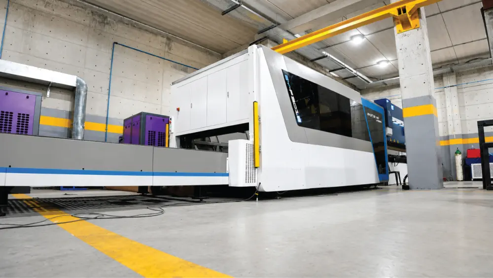 Industrial laser cutting equipment inside the DPS production facility