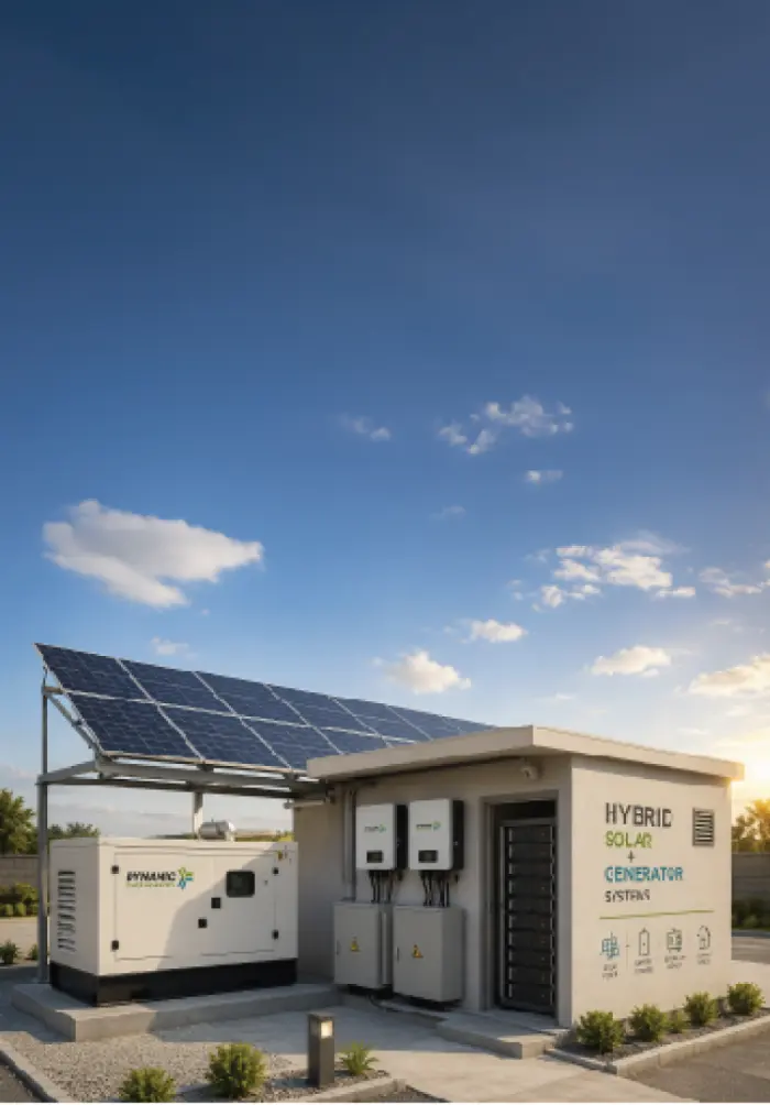 Hybrid solar and generator system with battery storage